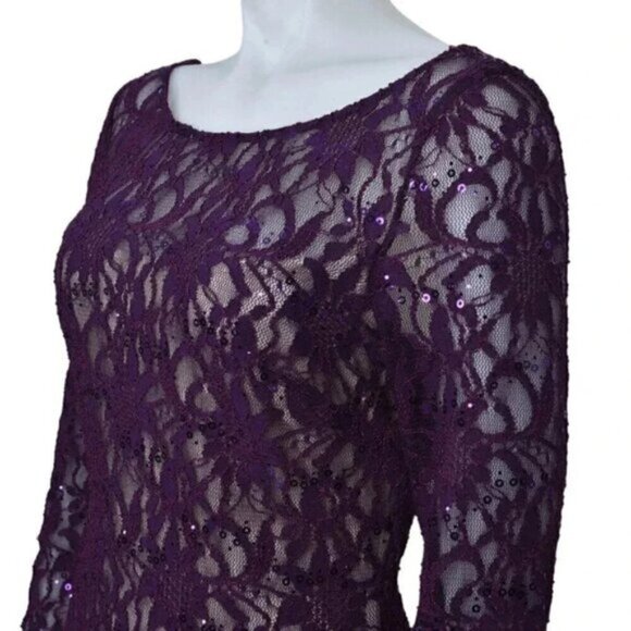 JS Collections Sequin Formal Dress Long Sleeve Purple Size  6 - Picture 4 of 10